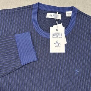 NEW Original Penguin Jacquard Check Pullover Sweater Mens XXL Medieval Blue $98‎